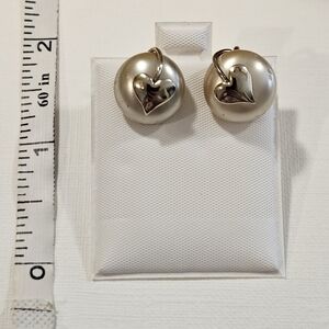 Gold-filled, Elegant Silver Heart Earrings, Vintage, Screwback